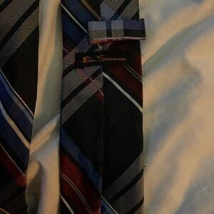 Ben Sherman Navy Tie with Red and Light Blue Diagonal Stripes